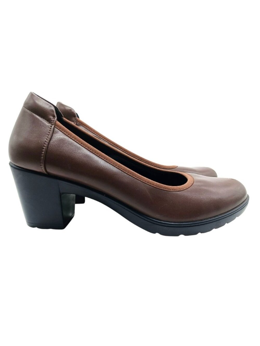 Dream Pairs Edena Brown Block Heel Pumps Women Size 10 Faux Leather Comfort Shoe - Picture 2 of 11